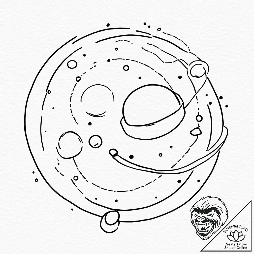 A planet with rings made of city lights, ink... - tattoo sketch (№1751092596_0, 28.06.2025 06:36) — tattoovalue.net