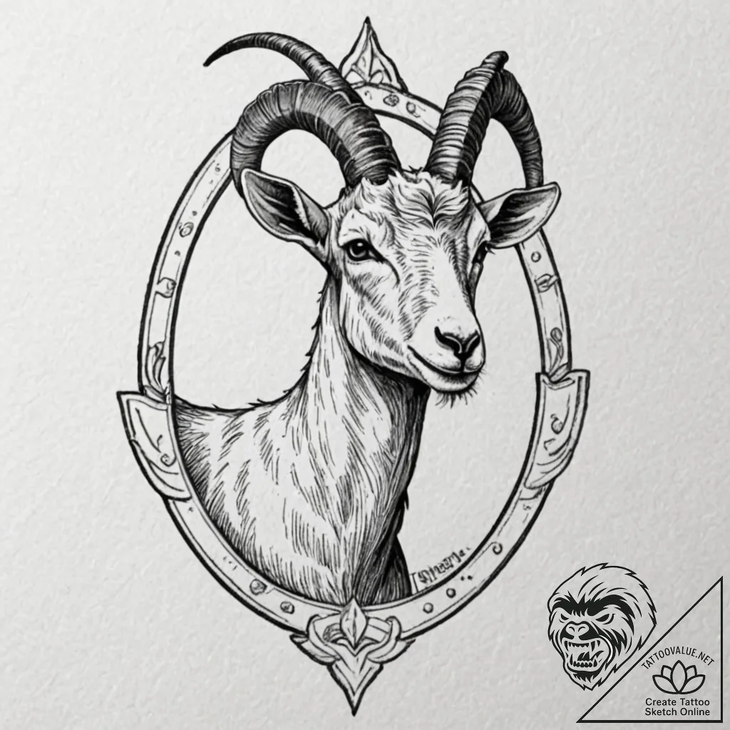 Goat, tattoo line art, old school traditional... - tattoo sketch (№1751093860_0, 28.06.2025 06:57) — tattoovalue.net