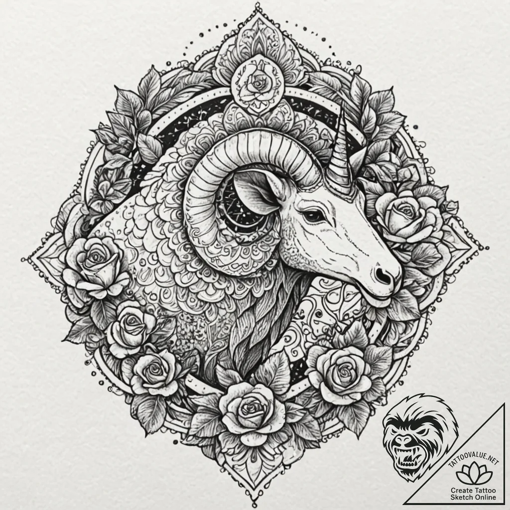 A dotwork mandala incorporating the origami u... - tattoo sketch (№1751095431_0, 28.06.2025 07:23) — tattoovalue.net