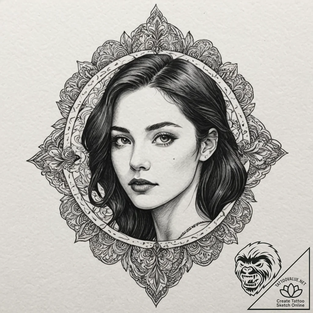A neo-traditional portrait of the main charac... - tattoo sketch (№1751095550_0, 28.06.2025 07:25) — tattoovalue.net