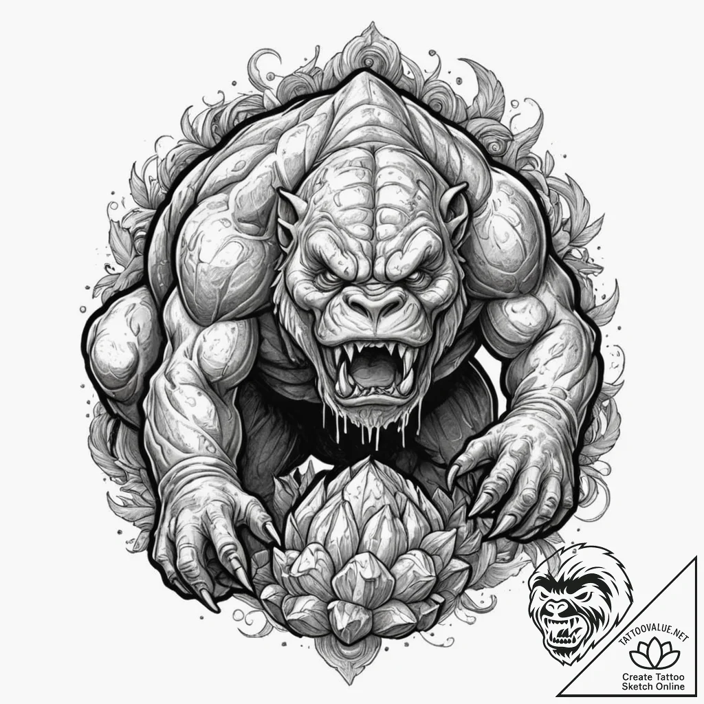 43. a sketch of a rancor, monstrous and power... - tattoo sketch (№1751095734_0, 28.06.2025 07:28) — tattoovalue.net