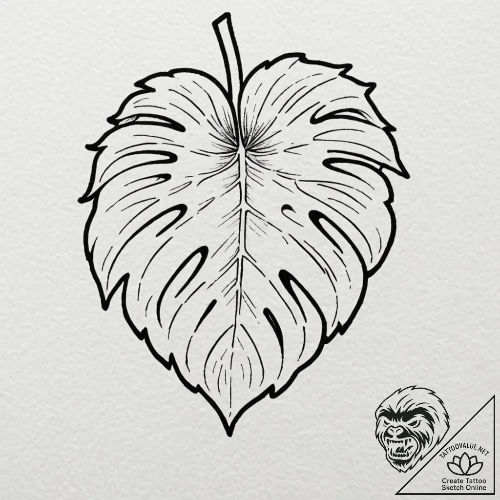 A monstera leaf, concept art for tattoo, dotw... - tattoo sketch (№1751095918_0, 28.06.2025 07:31) — tattoovalue.net