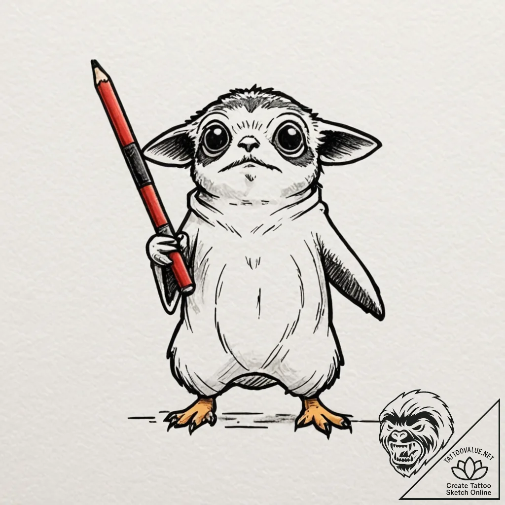 Neo-traditional tattoo of a porg, cute and co... - tattoo sketch (№1751096471_0, 28.06.2025 07:41) — tattoovalue.net