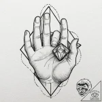 A linework tattoo design of the “four-fingere… – tattoo sketch (№1751096840_0, 28.06.2025 07:47) — tattoovalue.net