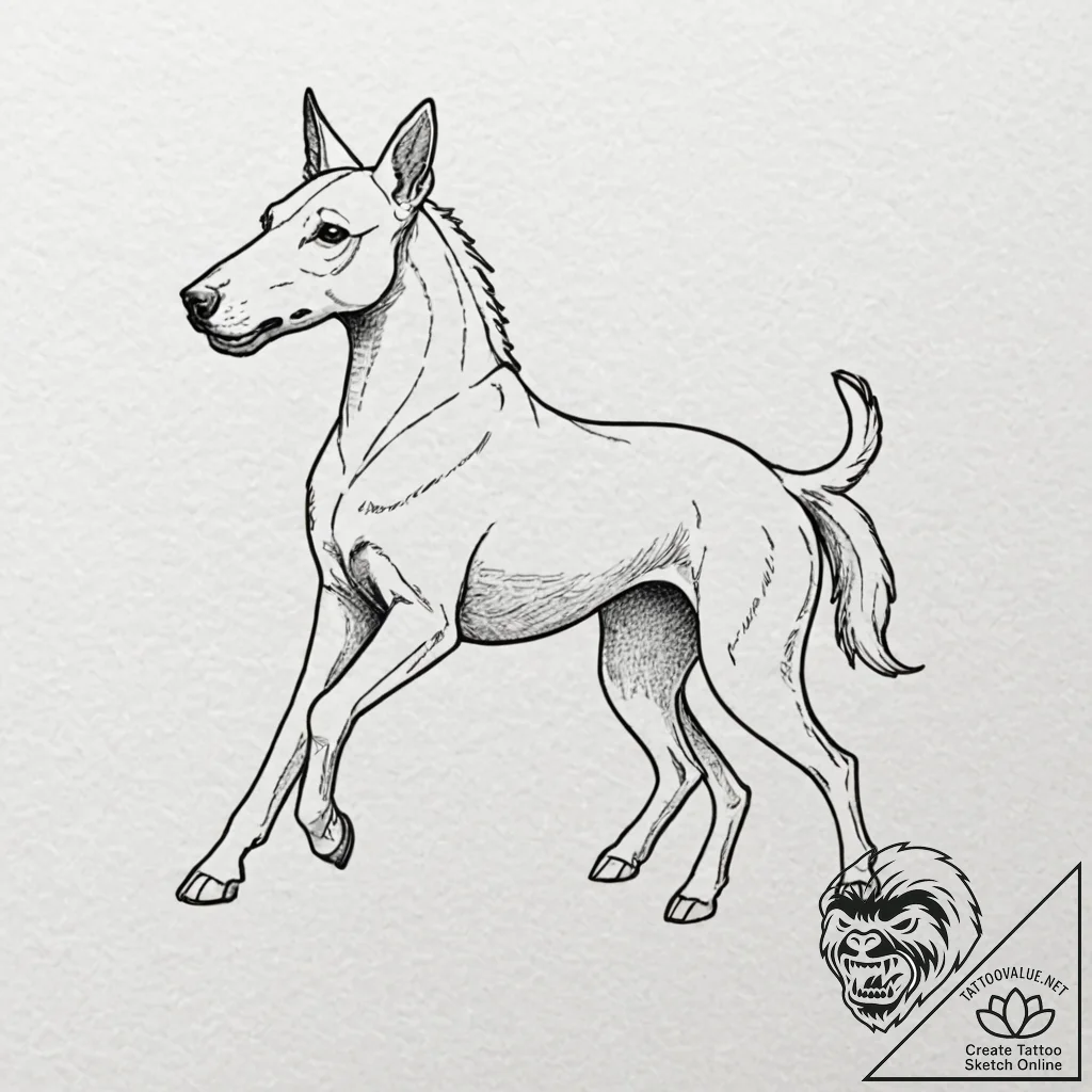 Kelpie, tattoo line art, minimalist approach,... - tattoo sketch (№1751097209_0, 28.06.2025 07:53) — tattoovalue.net