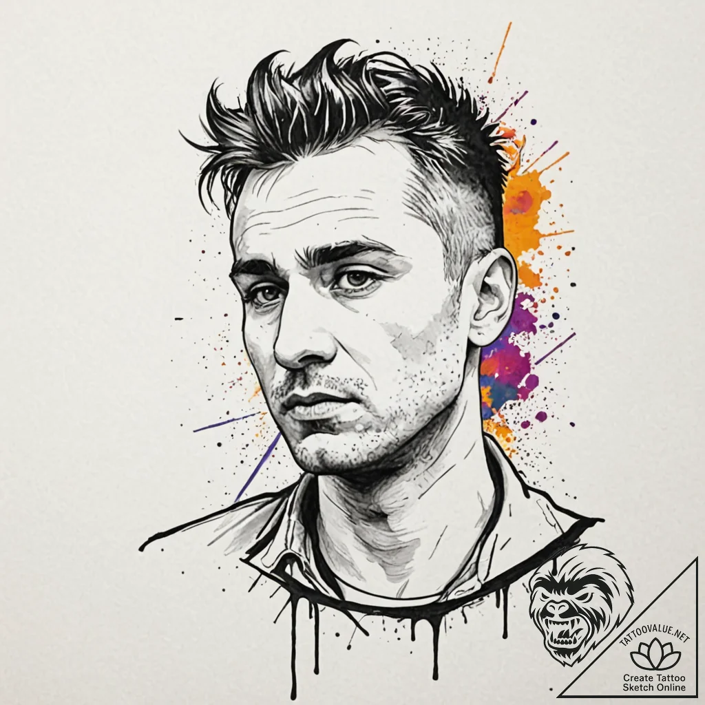 A trash polka portrait of travis bickle from... - tattoo sketch (№1751097935_0, 28.06.2025 08:05) — tattoovalue.net
