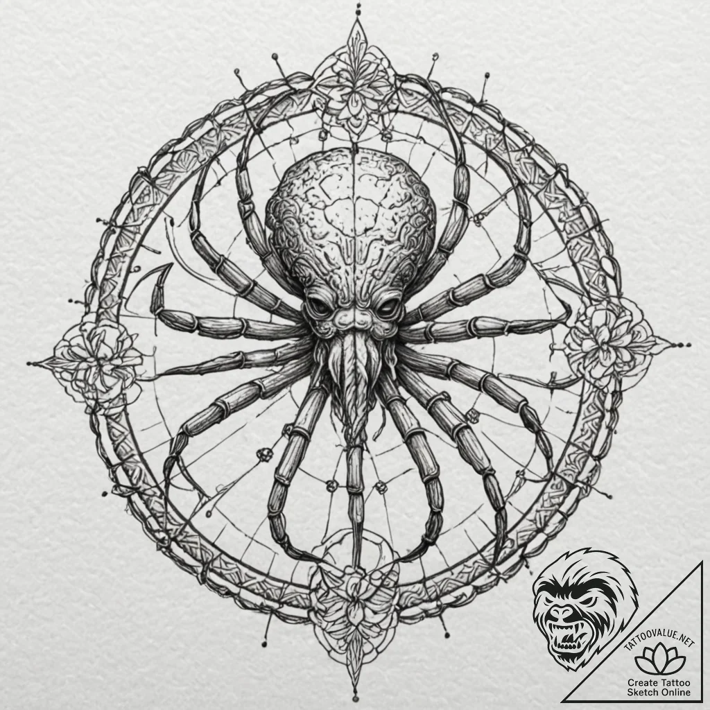 Linework tattoo of a facehugger, minimalist a... - tattoo sketch (№1751098897_0, 28.06.2025 08:21) — tattoovalue.net