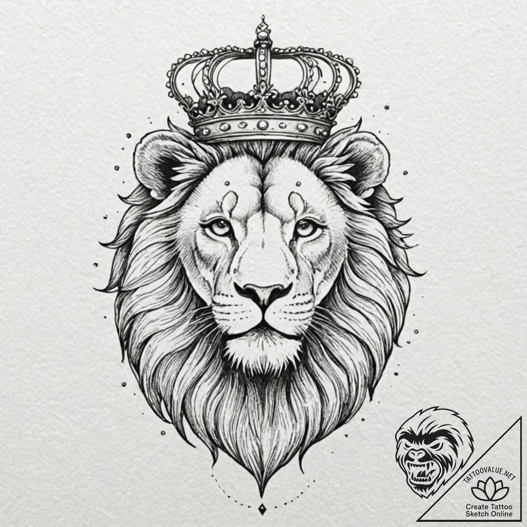 Lion with crown, tattoo drawing outline, mute... - tattoo sketch (№1751100961_0, 28.06.2025 08:56) — tattoovalue.net
