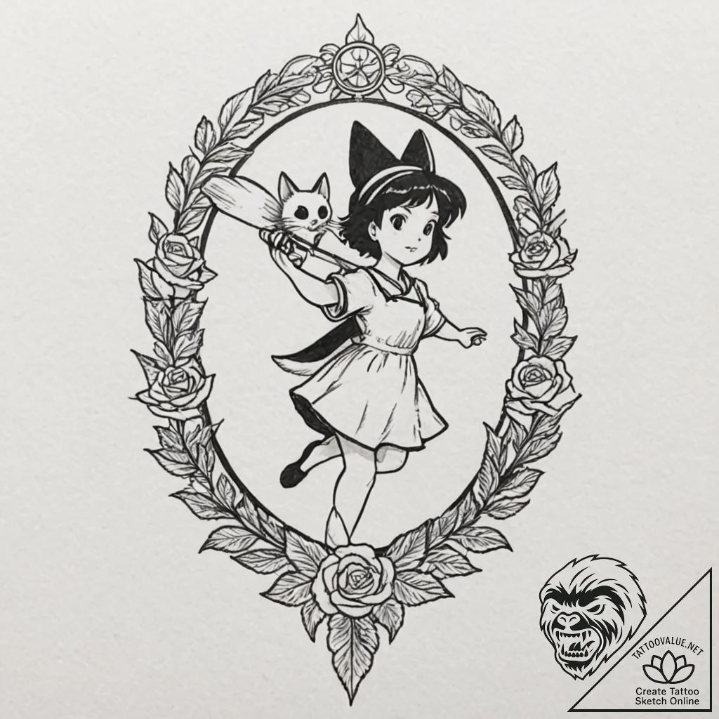 A neo-traditional tattoo of kiki from kiki's... - tattoo sketch (№1751101070_0, 28.06.2025 08:57) — tattoovalue.net
