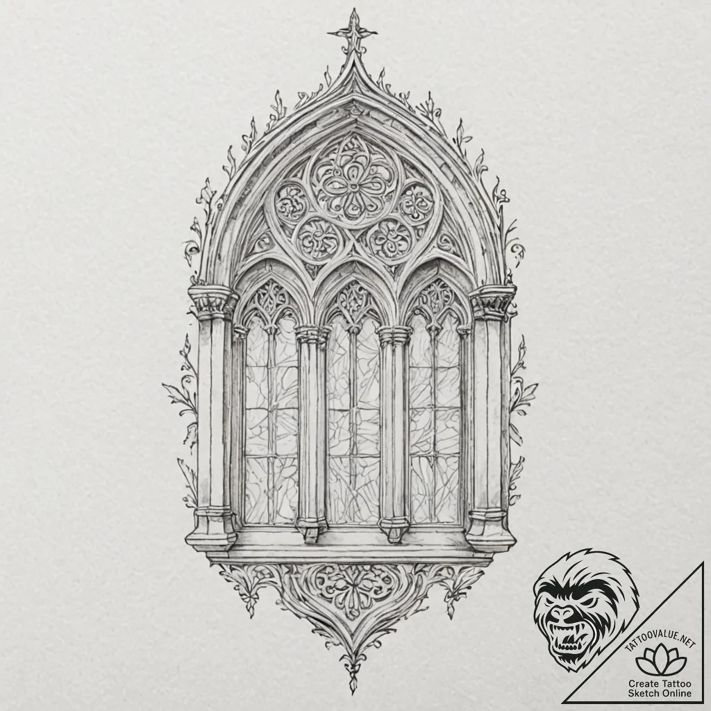 A single gothic cathedral window, tattoo flas... - tattoo sketch (№1751101182_0, 28.06.2025 08:59) — tattoovalue.net