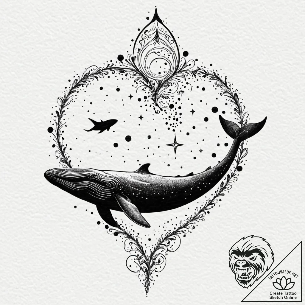 A whale silhouette filled with a starry sky,... - tattoo sketch (№1751101297_0, 28.06.2025 09:01) — tattoovalue.net