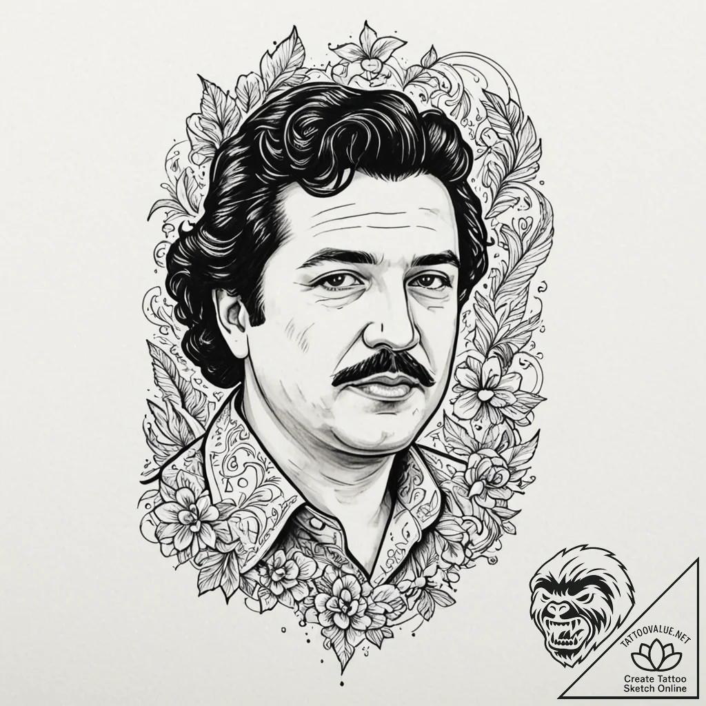 A trash polka portrait of pablo escobar from... - tattoo sketch (№1751101817_0, 28.06.2025 09:10) — tattoovalue.net