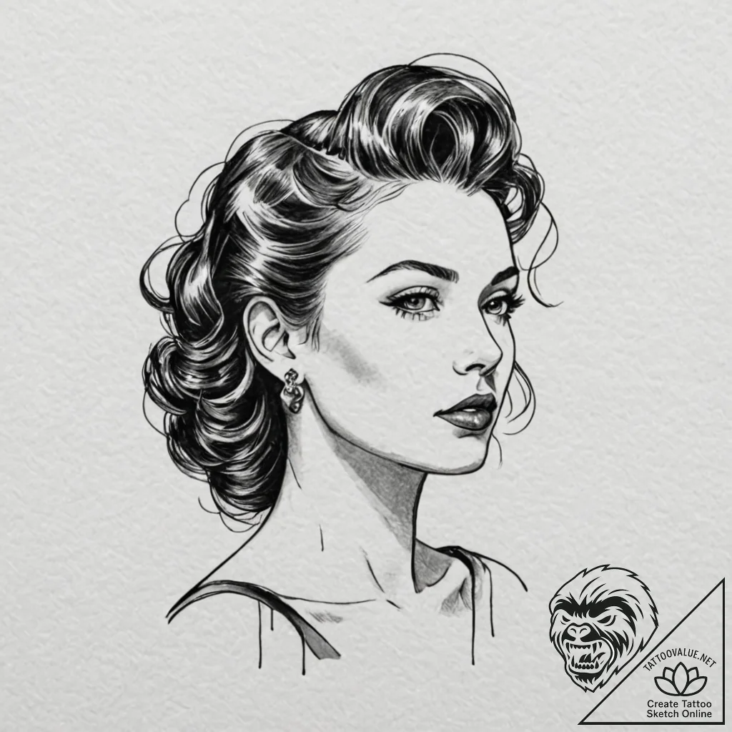 Neo-traditional portrait of rachael, with her... - tattoo sketch (№1751101924_0, 28.06.2025 09:12) — tattoovalue.net