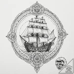 Pirate ship fighting a kraken, tattoo drawing… – tattoo sketch (№1751102328_0, 28.06.2025 09:18) — tattoovalue.net