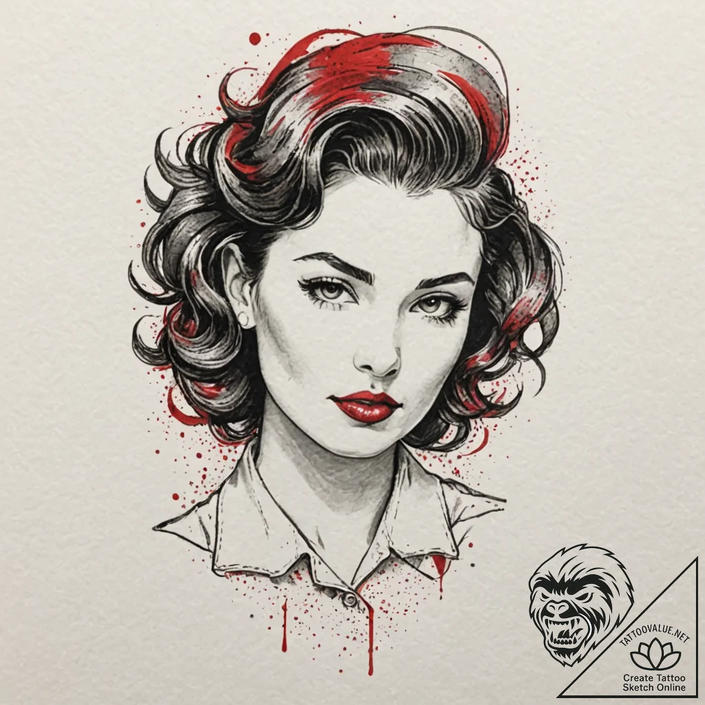 Neo-traditional portrait of rachael, with her... - tattoo sketch (№1751102811_0, 28.06.2025 09:26) — tattoovalue.net