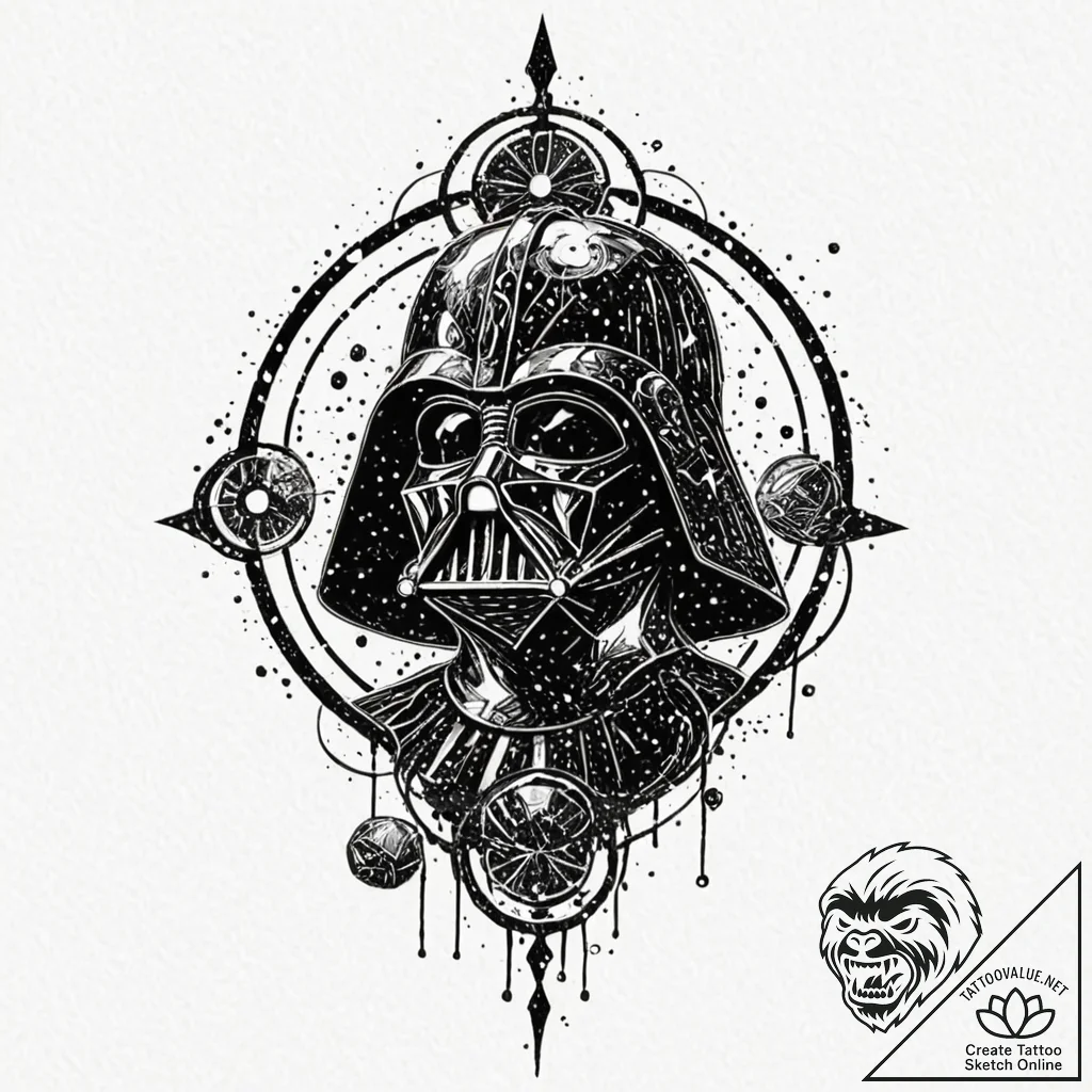Linework tattoo design of darth vader's silho... - tattoo sketch (№1751103769_0, 28.06.2025 09:42) — tattoovalue.net