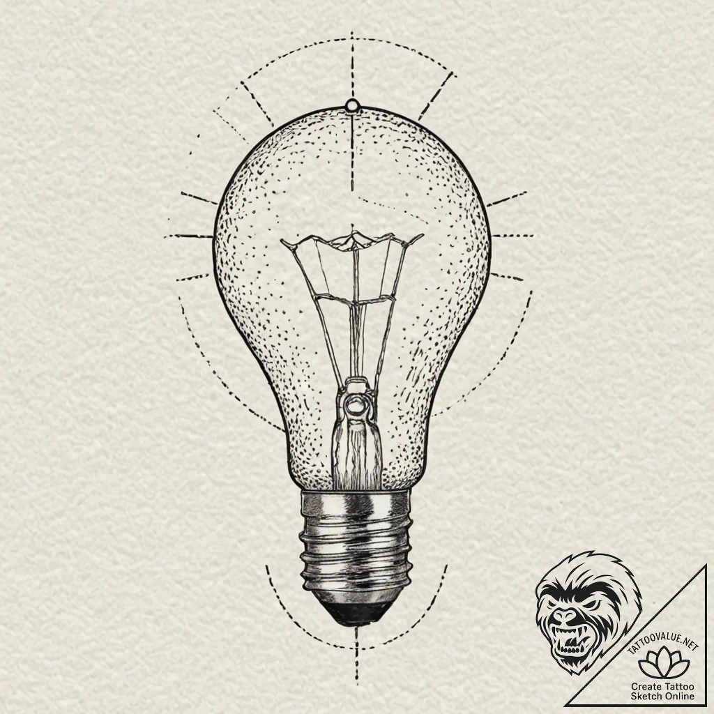 A vintage lightbulb filament glowing, artisti... - tattoo sketch (№1751104498_0, 28.06.2025 09:54) — tattoovalue.net
