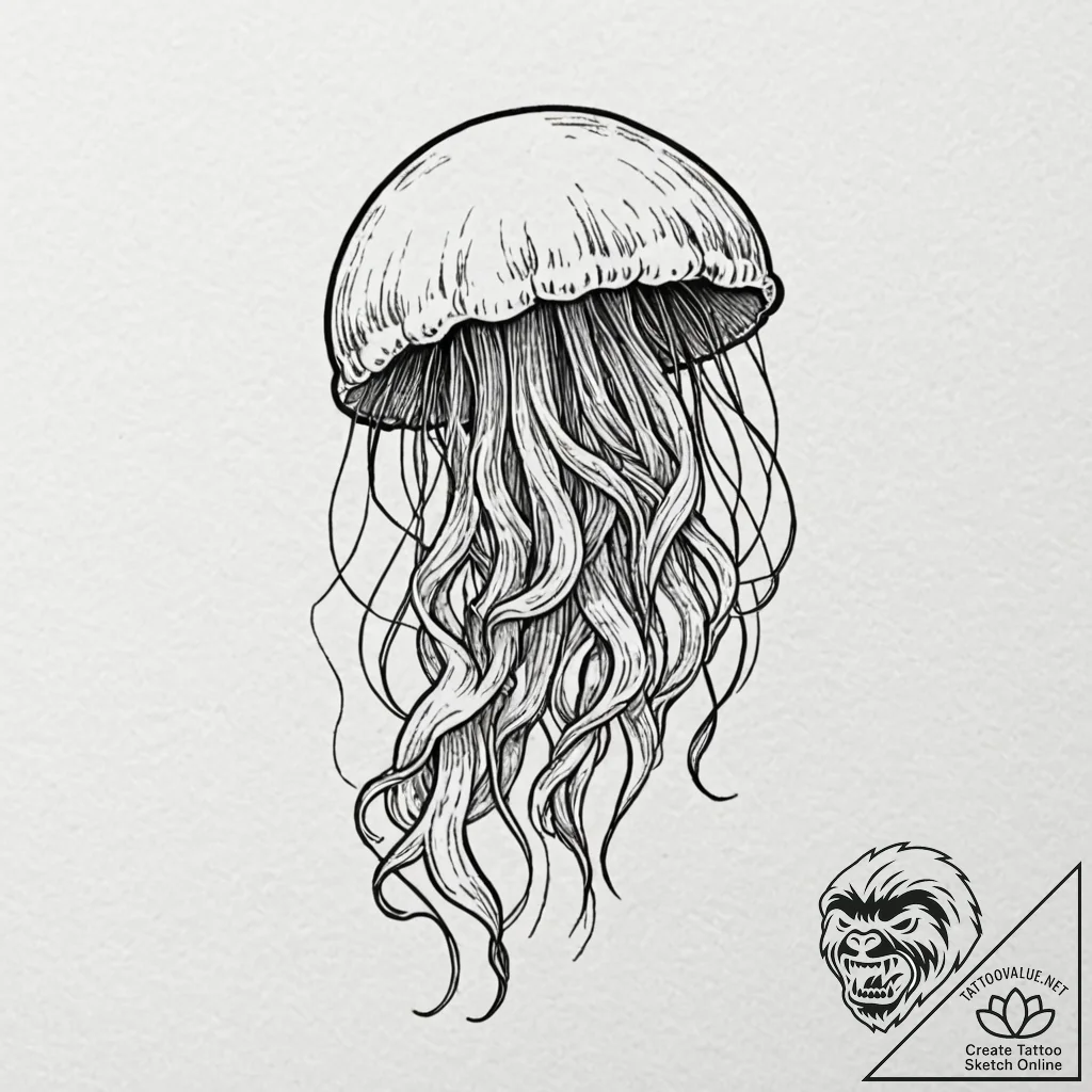 Jellyfish, artistic tattoo sketch, minimalist... - tattoo sketch (№1751104616_0, 28.06.2025 09:56) — tattoovalue.net