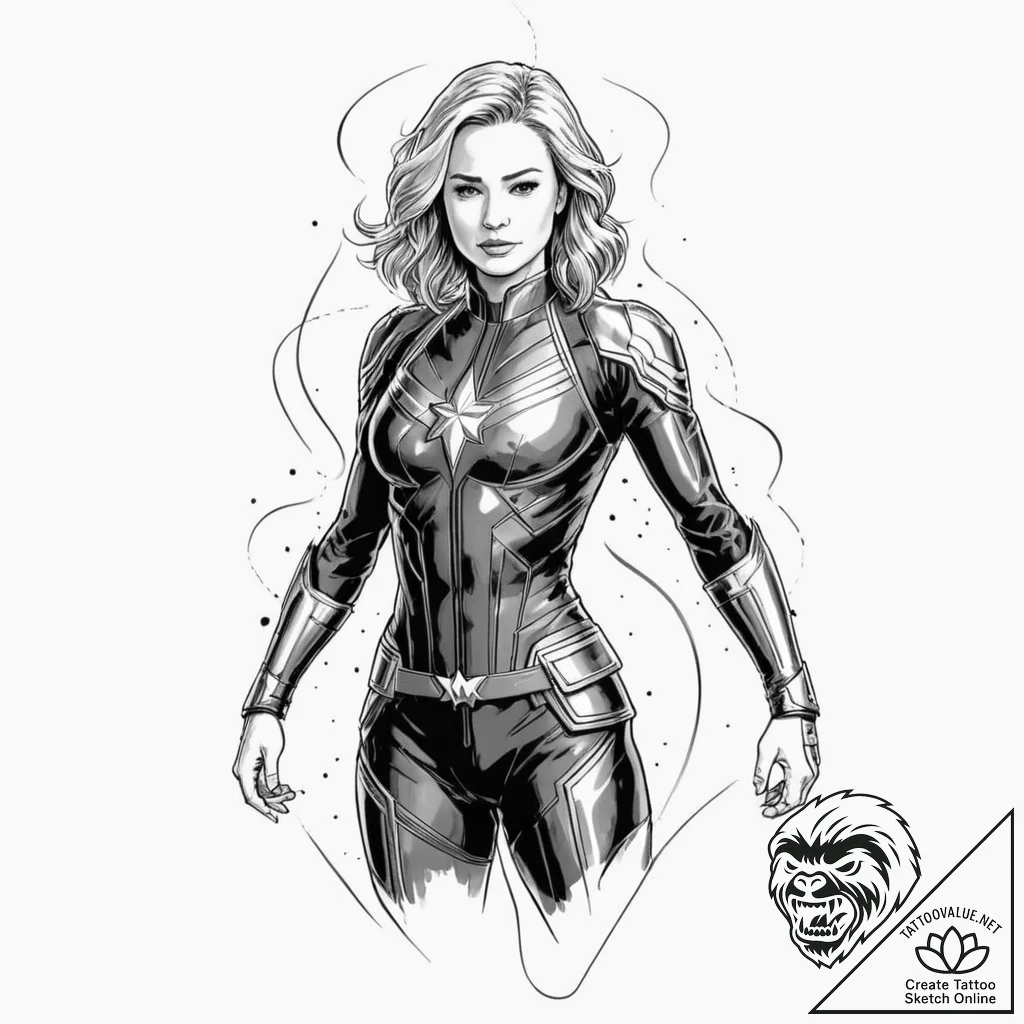 A neo-traditional tattoo of captain marvel, g... - tattoo sketch (№1751104907_0, 28.06.2025 10:01) — tattoovalue.net