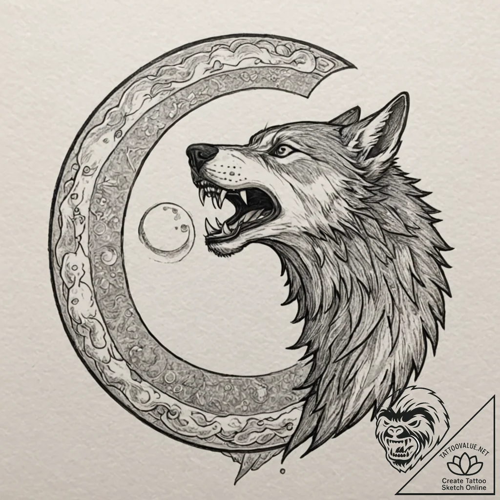 A sketch of a werewolf howling at the full mo... - tattoo sketch (№1751105229_0, 28.06.2025 10:07) — tattoovalue.net