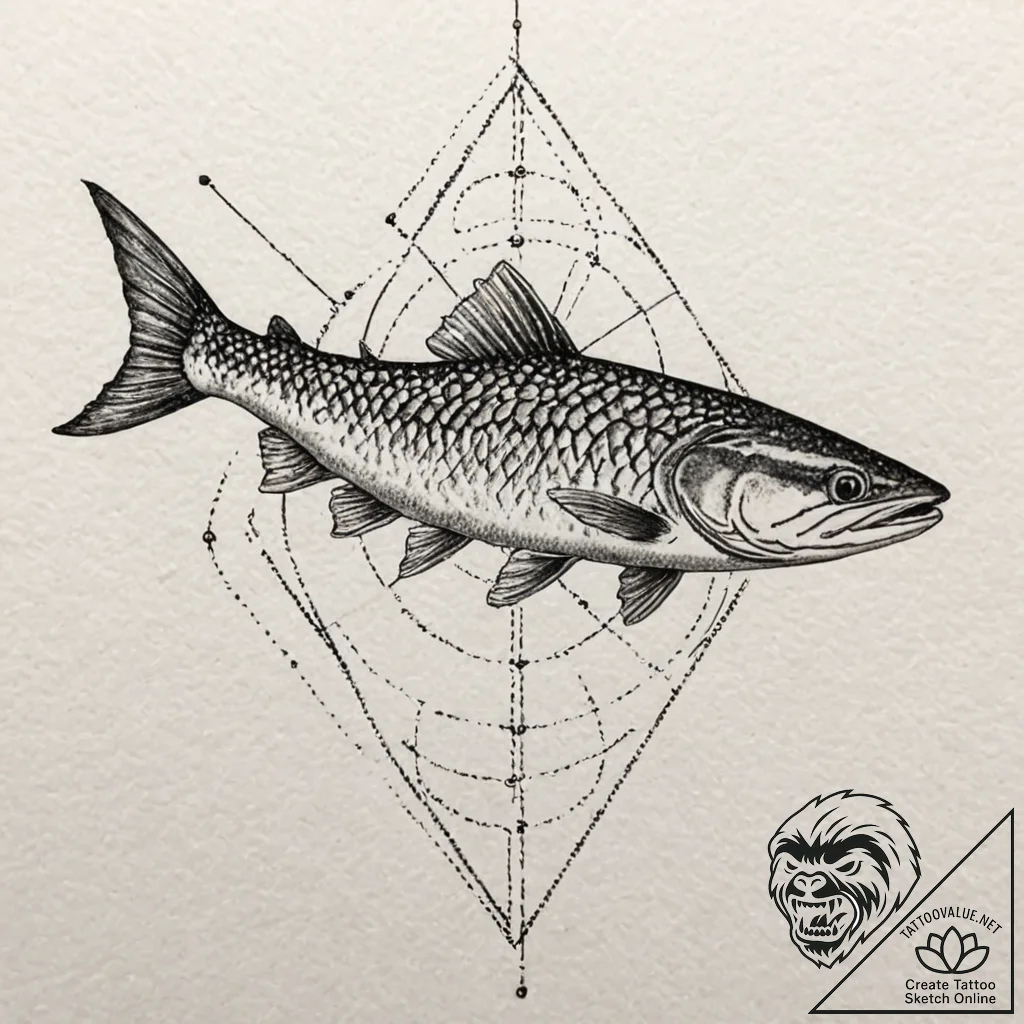 Pike, artistic tattoo sketch, dotwork tattoo... - tattoo sketch (№1751105348_0, 28.06.2025 10:09) — tattoovalue.net
