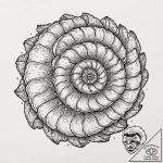 Ammonite fossil, tattoo flash sheet design, d… – tattoo sketch (№1751105458_0, 28.06.2025 10:10) — tattoovalue.net