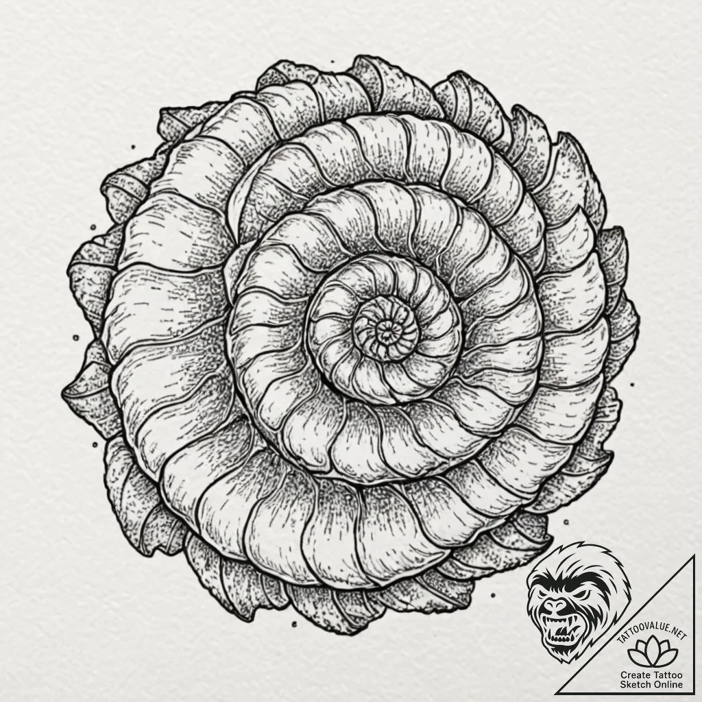 Ammonite fossil, tattoo flash sheet design, d... - tattoo sketch (№1751105458_0, 28.06.2025 10:10) — tattoovalue.net