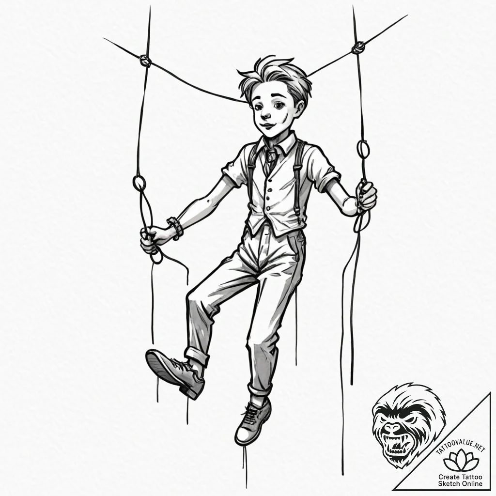 Marionette with cut strings, concept art for... - tattoo sketch (№1751105573_0, 28.06.2025 10:12) — tattoovalue.net