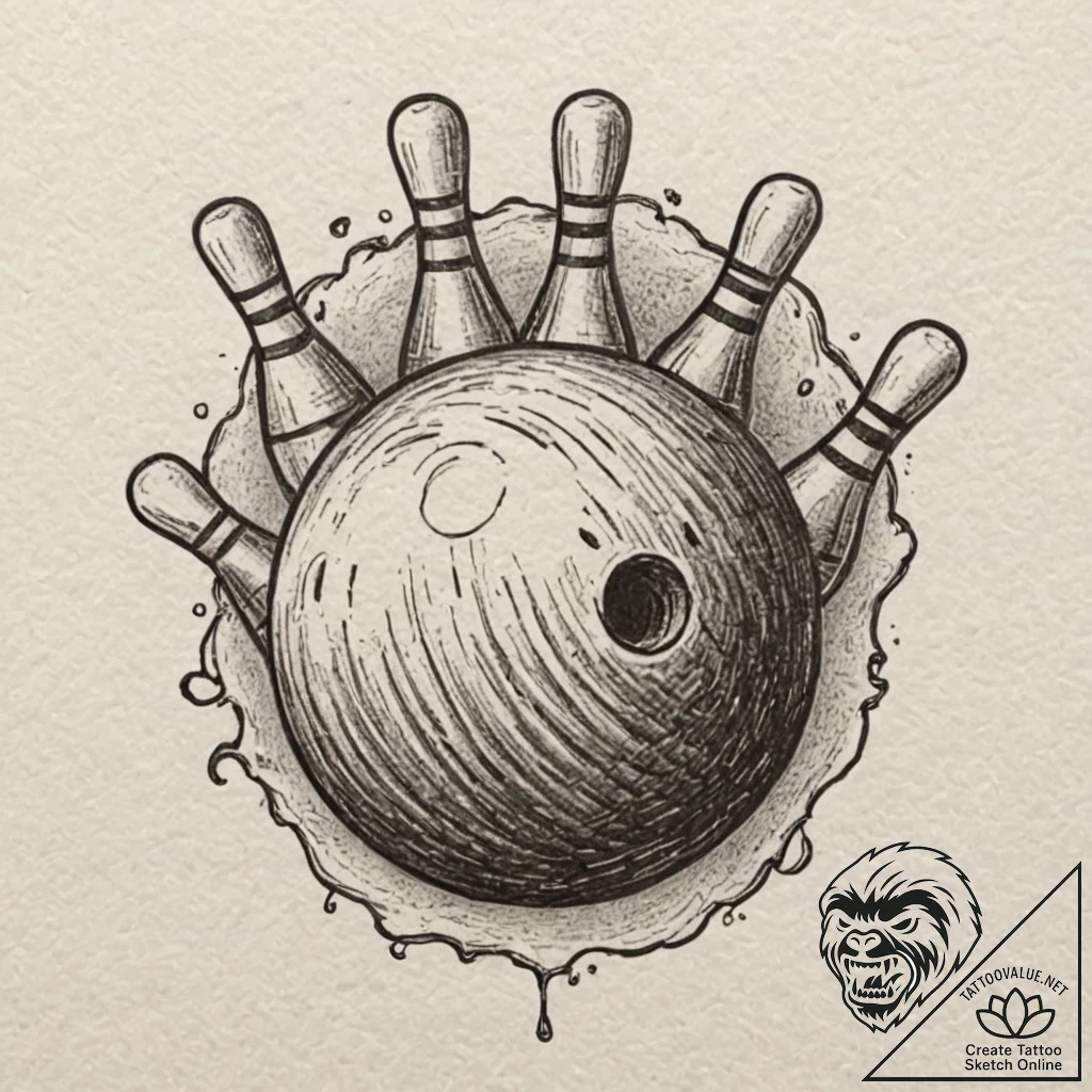 A linework tattoo of the bowling ball and pin... - tattoo sketch (№1751106817_0, 28.06.2025 10:33) — tattoovalue.net