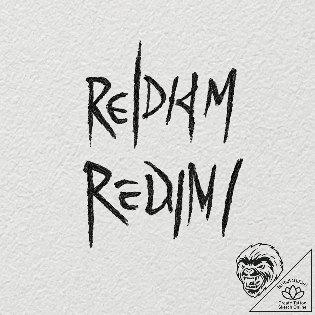 A sketch of the phrase "redrum" written on a... - tattoo sketch (№1751107041_0, 28.06.2025 10:37) — tattoovalue.net