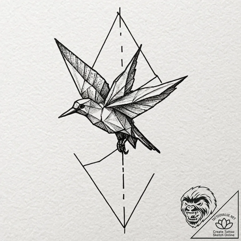 A linework tattoo of the origami bird made by... - tattoo sketch (№1751107525_0, 28.06.2025 10:45) — tattoovalue.net