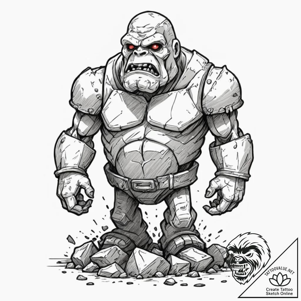 A sketch of a powerful golem made of stone an... - tattoo sketch (№1751108008_0, 28.06.2025 10:53) — tattoovalue.net