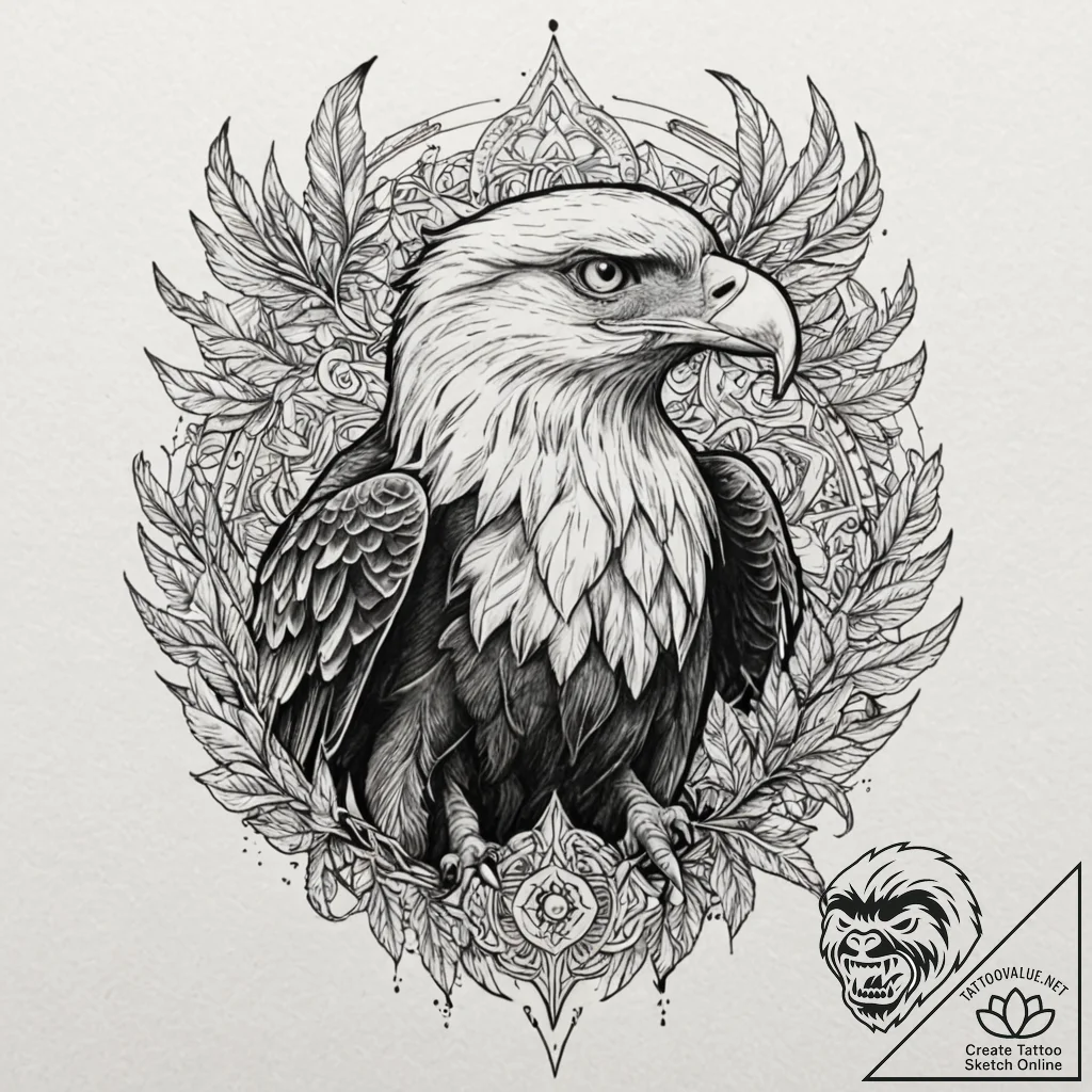 Golden eagle, tattoo drawing outline, rough s... - tattoo sketch (№1751108948_0, 28.06.2025 11:09) — tattoovalue.net