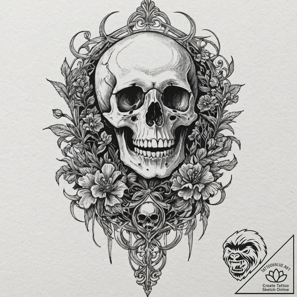 Memento mori (still life with a skull), tatto... - tattoo sketch (№1751109501_0, 28.06.2025 11:18) — tattoovalue.net