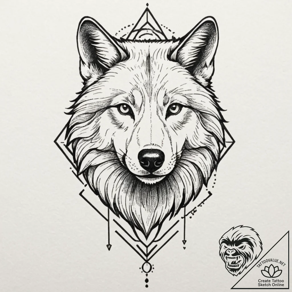 A geometric wolf head, tattoo line art, vibra... - tattoo sketch (№1751109685_0, 28.06.2025 11:21) — tattoovalue.net