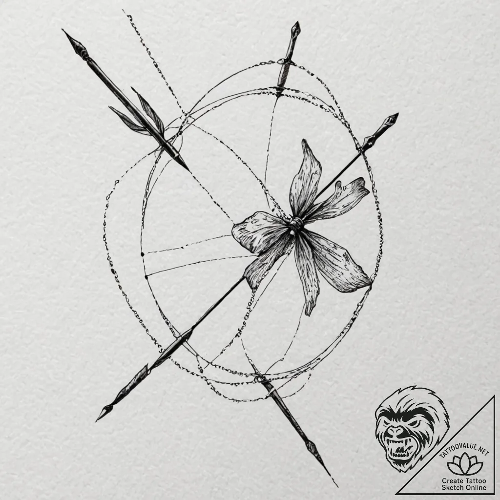 Bow and arrows, concept art for tattoo, dotwo... - tattoo sketch (№1751109870_0, 28.06.2025 11:24) — tattoovalue.net