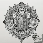 A linework tattoo of the main characters from… – tattoo sketch (№1751109982_0, 28.06.2025 11:26) — tattoovalue.net