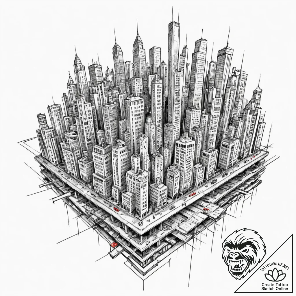 A watercolor sketch of the folded city scene... - tattoo sketch (№1751111688_0, 28.06.2025 11:54) — tattoovalue.net