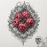 Raspberry, ink illustration for tattoo, highl… – tattoo sketch (№1751111873_0, 28.06.2025 11:57) — tattoovalue.net