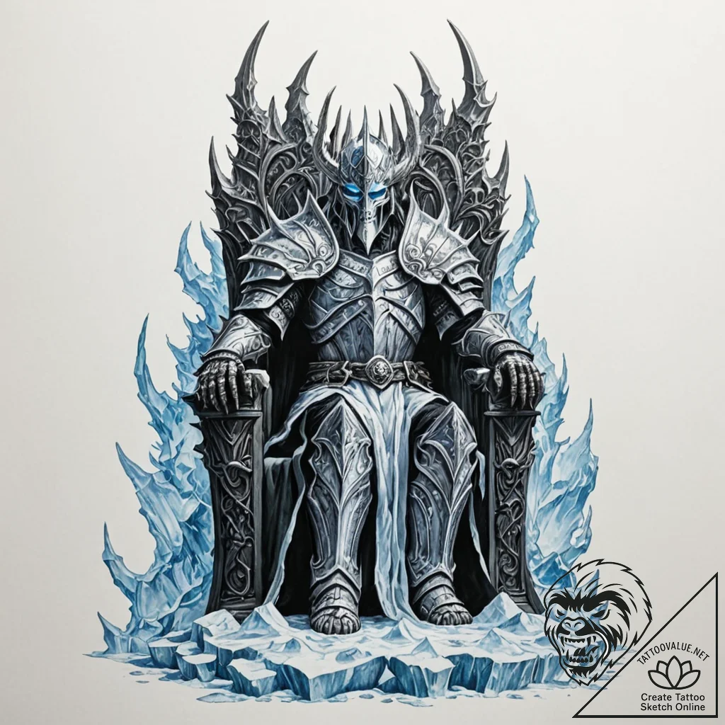 Lich king on a throne of ice and bone - tattoo sketch (№1751113531_0, 28.06.2025 12:25) — tattoovalue.net