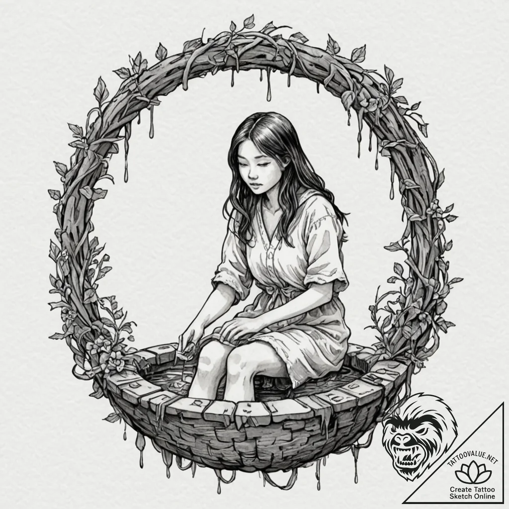 A watercolor sketch of the creepy girl from t... - tattoo sketch (№1751114877_0, 28.06.2025 12:47) — tattoovalue.net