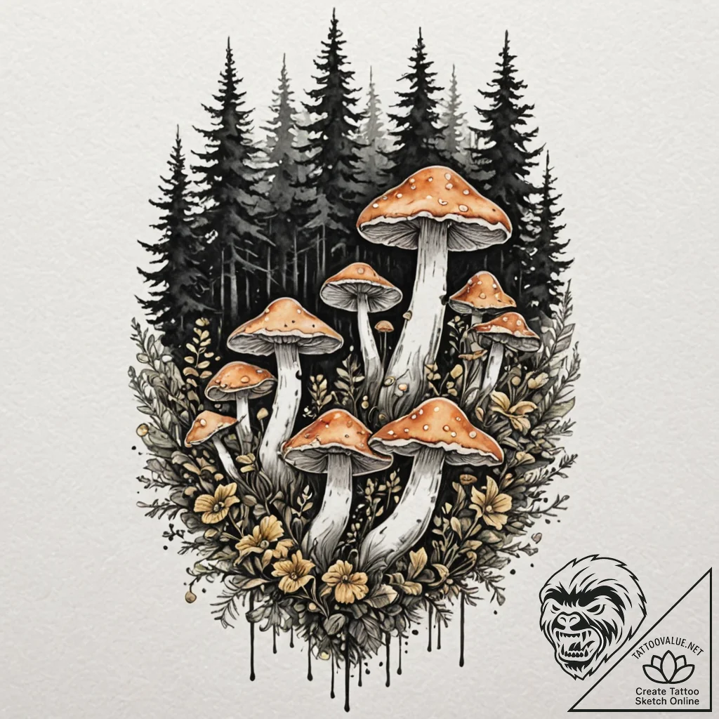 A watercolor sketch of a mysterious forest wi... - tattoo sketch (№1751115554_0, 28.06.2025 12:59) — tattoovalue.net