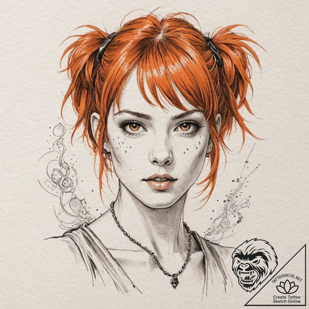 Neo-traditional portrait of leeloo with her o... - tattoo sketch (№1751115739_0, 28.06.2025 13:02) — tattoovalue.net