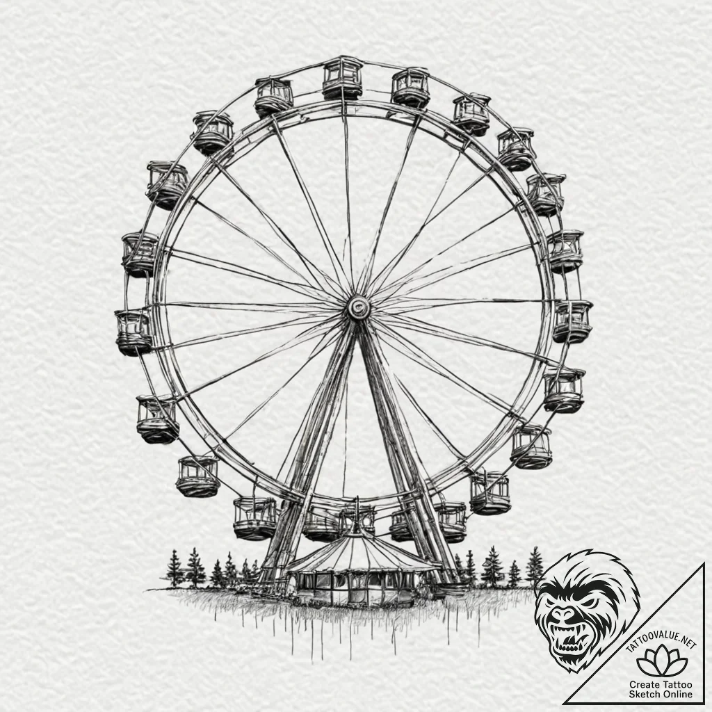 Ferris wheel, artistic tattoo sketch, rough s... - tattoo sketch (№1751116107_0, 28.06.2025 13:08) — tattoovalue.net