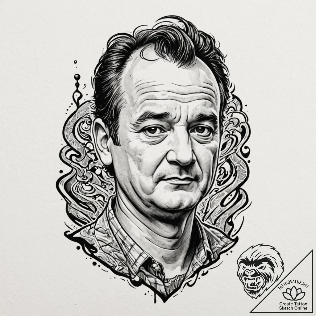 A sketch of bill murray's face, with a deadpa... - tattoo sketch (№1751116417_0, 28.06.2025 13:13) — tattoovalue.net
