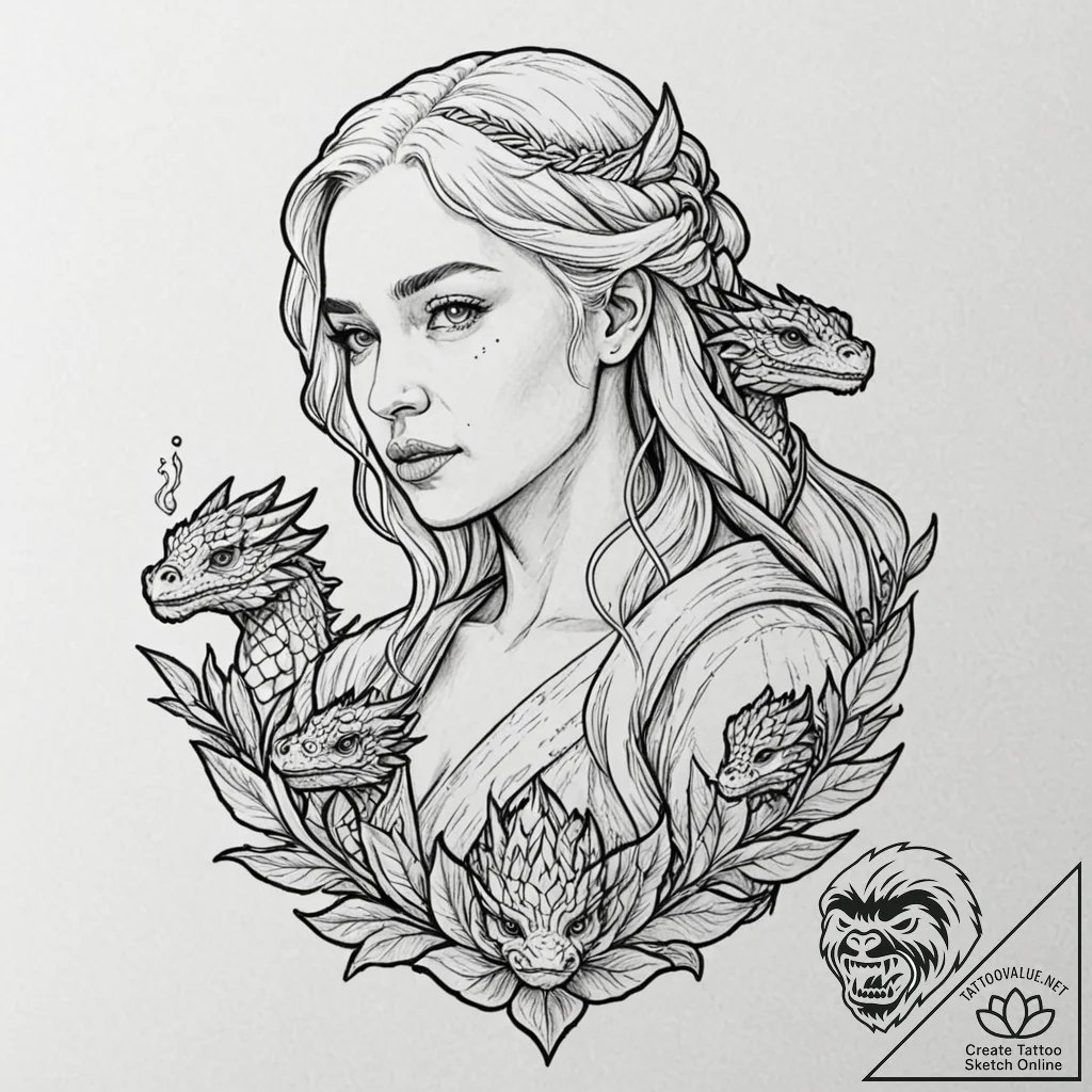 A neo-traditional portrait of daenerys targar... - tattoo sketch (№1751117482_0, 28.06.2025 13:31) — tattoovalue.net
