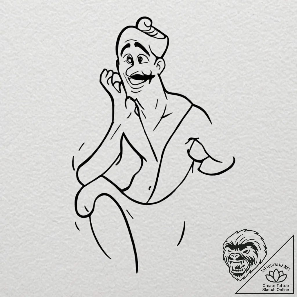A sketch of the genie from aladdin, "you ain'... - tattoo sketch (№1751117785_0, 28.06.2025 13:36) — tattoovalue.net