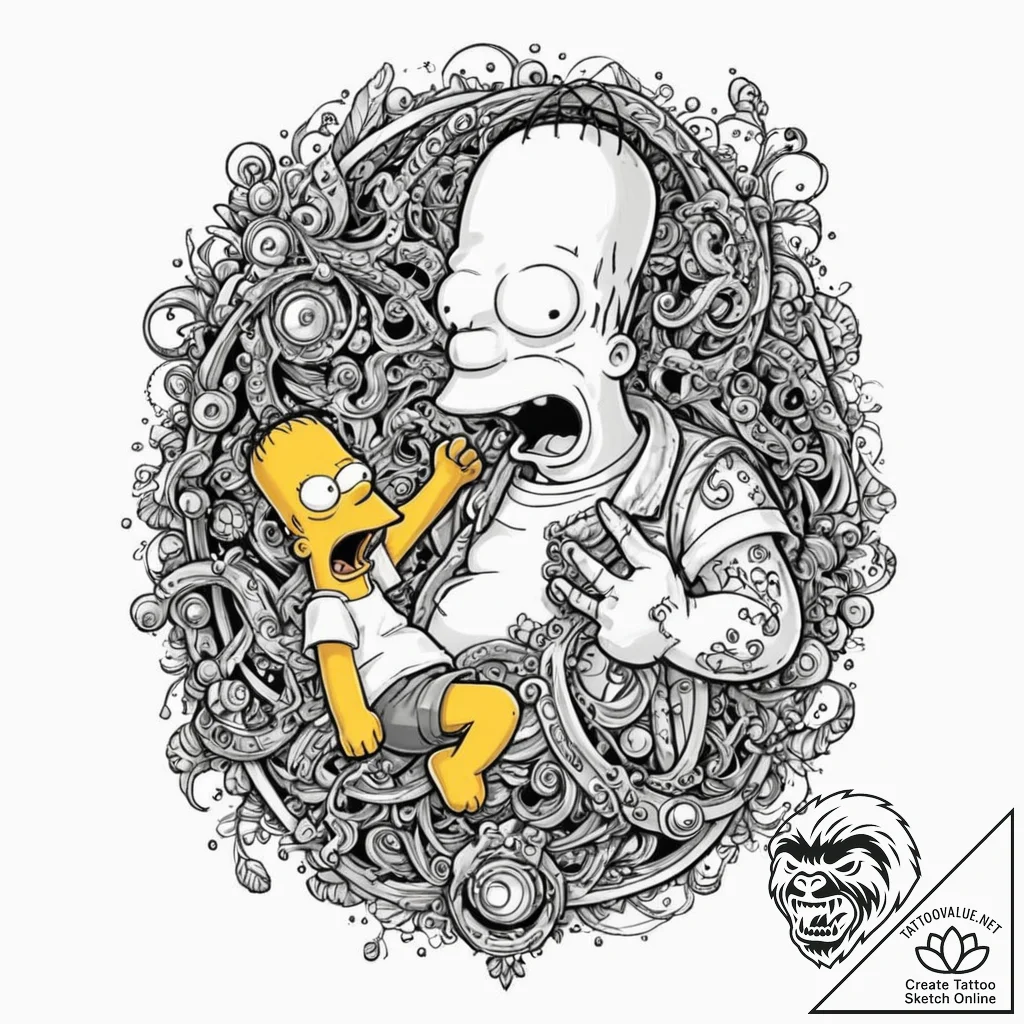 A trash polka tattoo of homer simpson strangl... - tattoo sketch (№1751118279_0, 28.06.2025 13:44) — tattoovalue.net
