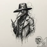 A plague doctor mask (is there, but can be a… – tattoo sketch (№1751119615_0, 28.06.2025 14:06) — tattoovalue.net