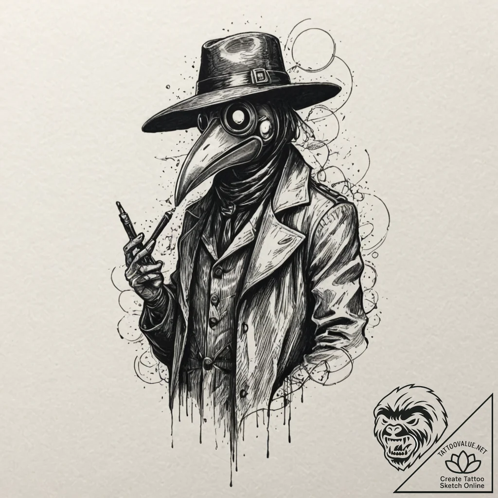 A plague doctor mask (is there, but can be a... - tattoo sketch (№1751119615_0, 28.06.2025 14:06) — tattoovalue.net